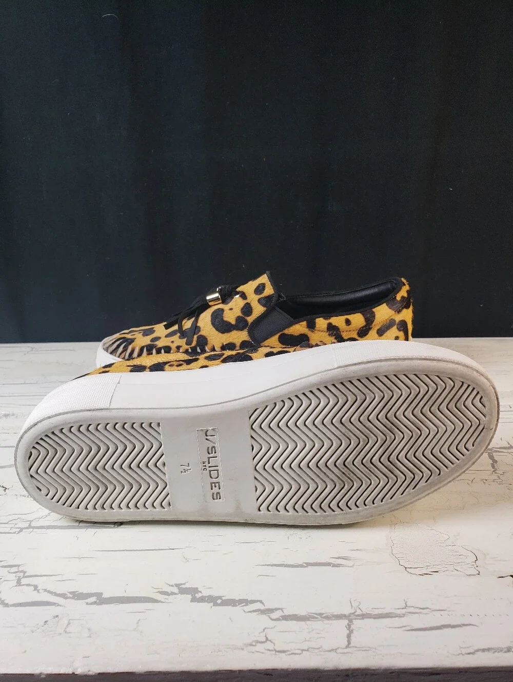 J/Slides NYC Aztec Leopard Print Calf Hair Slip-On Platform Sneakers - size 7.5